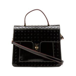 ARCADIA Black Made In Italy Patent Leather Top Handle Flap Over Satchel